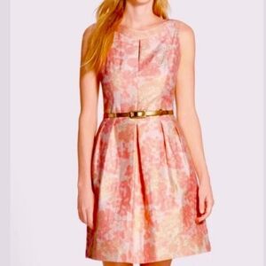 Tahari ASL Metallic Jacquard Coral Cream Fit & Flare Dress
